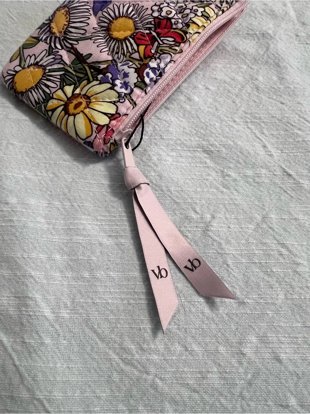 Vera Bradley Zip Id Coastal Wildflowers Floral Pink Card Holder Keychain